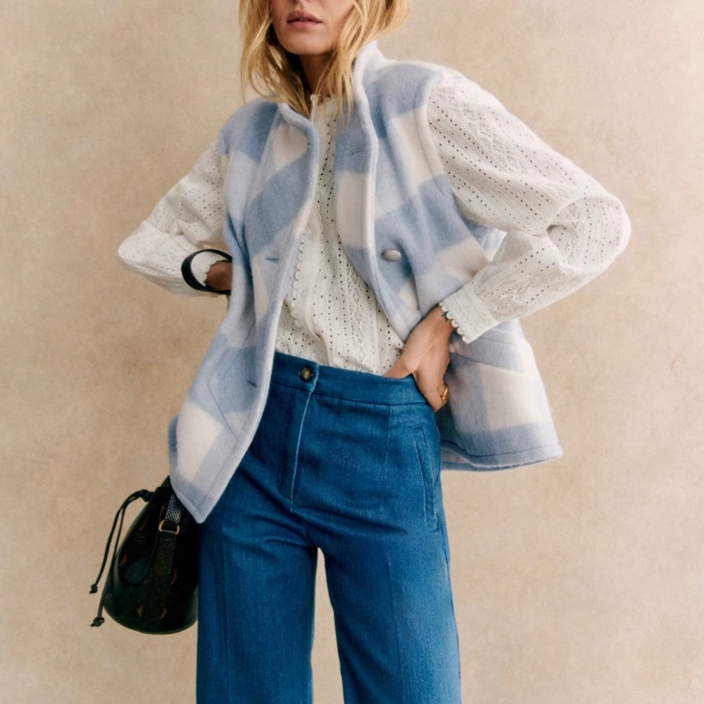 Sezane Carlo Jacket Blue Checks - Size 14